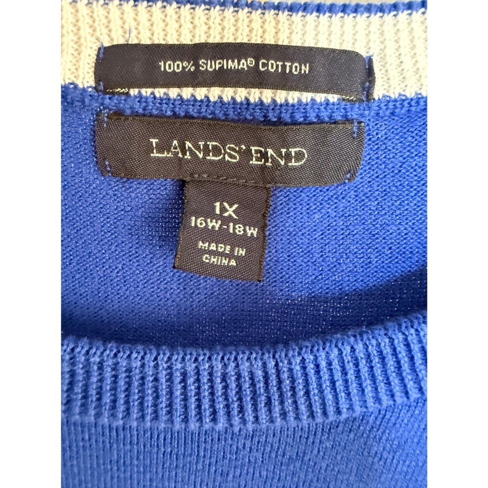 Lands End Sweater Women 1X Blue Supima Cotton 3/4 Sleeve Pullover - Picture 2 of 6